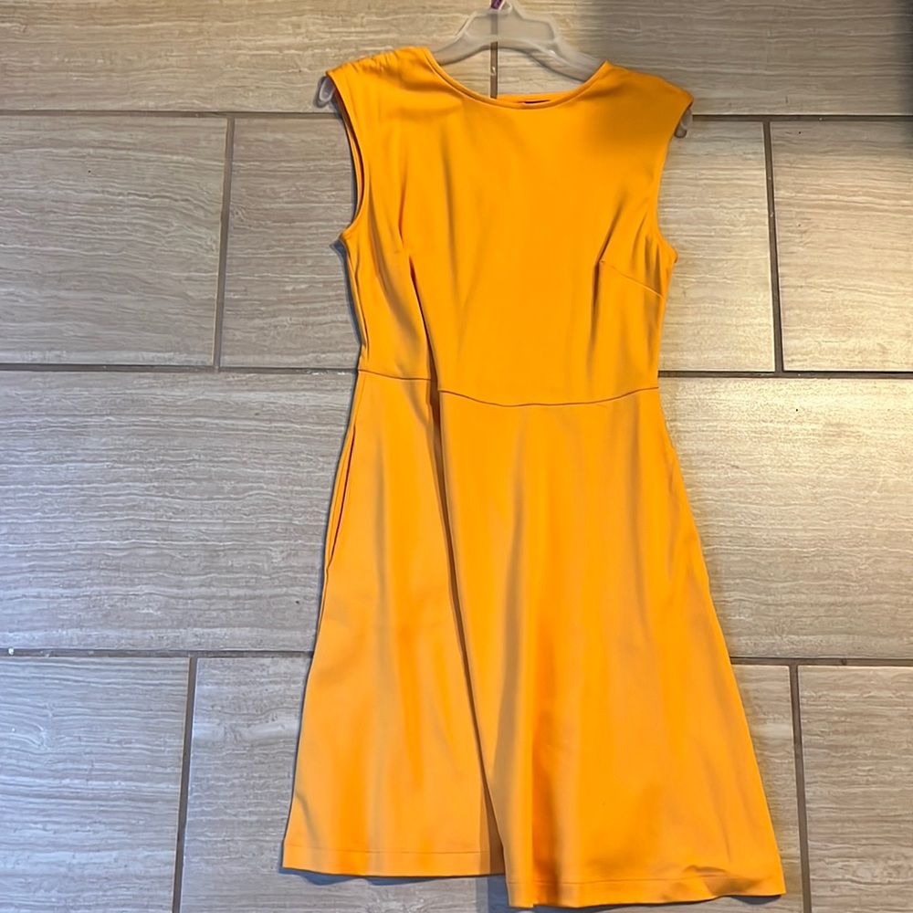 New York and company gold fit and flare button detail dress